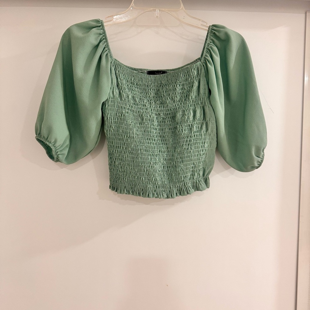 Elegant Mint Green Smocked Crop Top - Size S